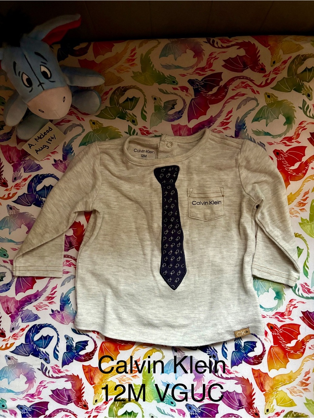 Calvin Klein Light Gray Baby Tie Tee with Navy Appliqué